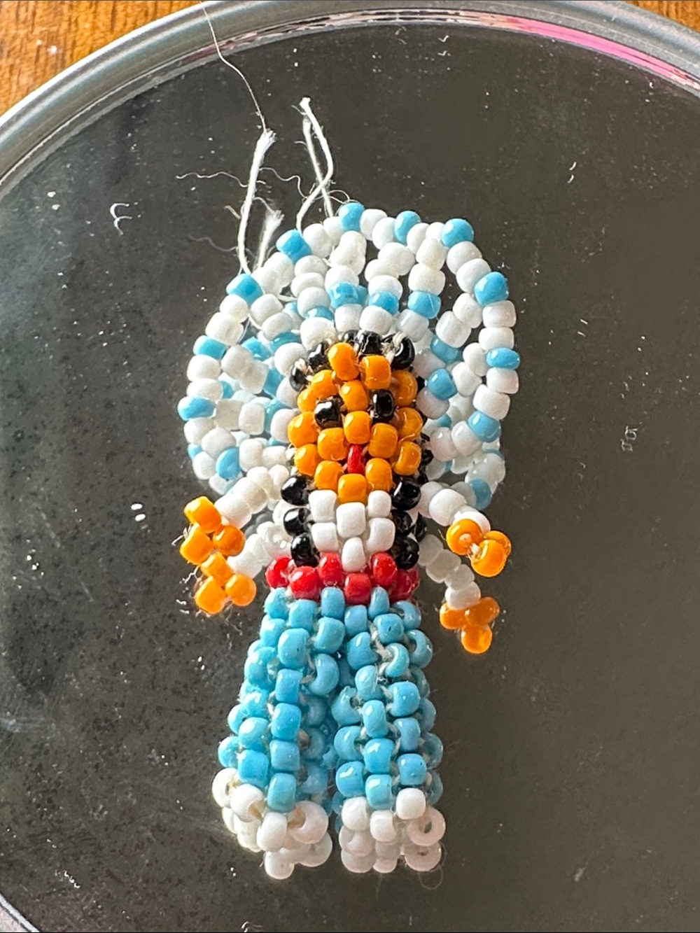 Vintage Handcrafted Native American Blue, White & Orange Seed-Bead Pendant